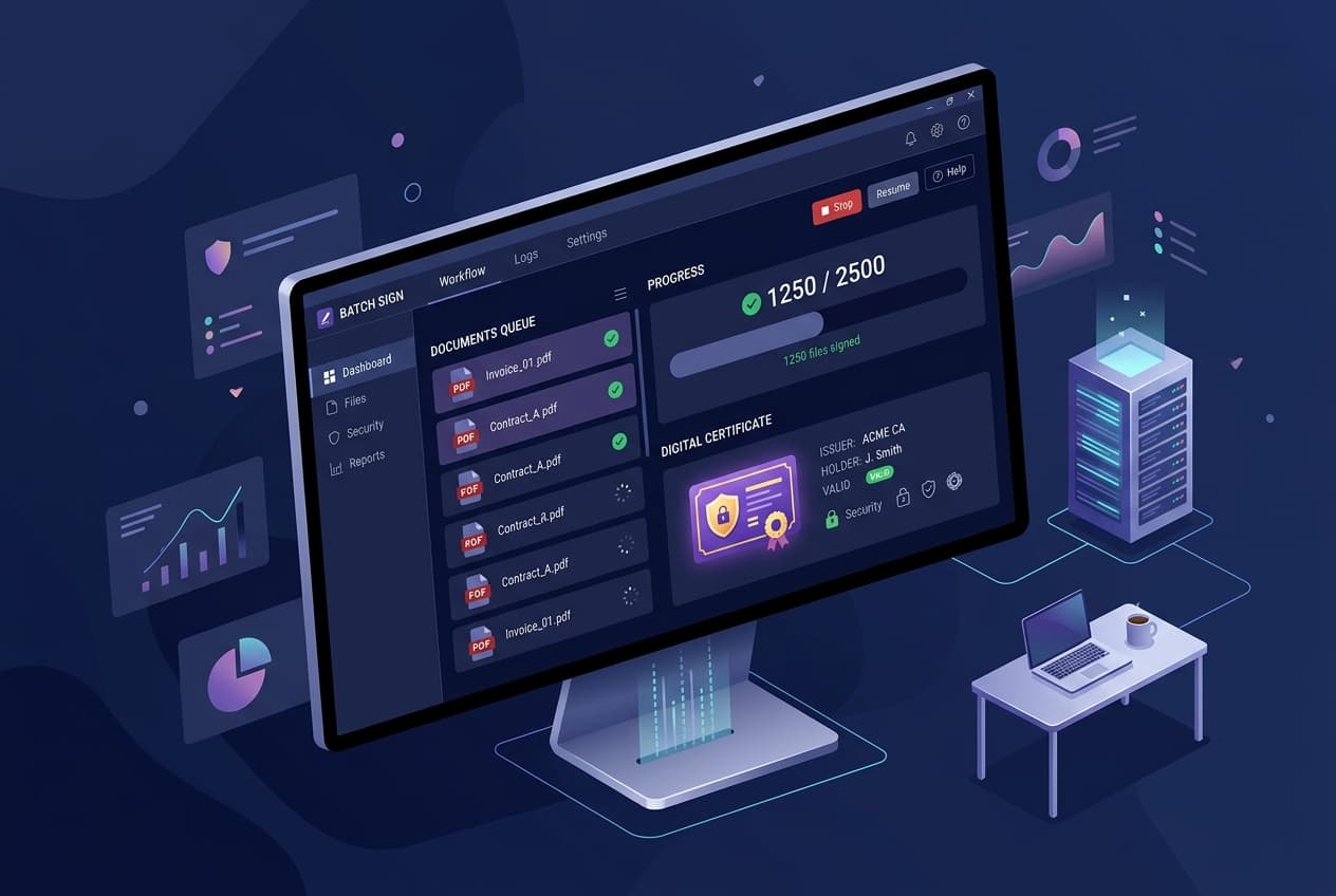 Business software PDF batch signing dashboard